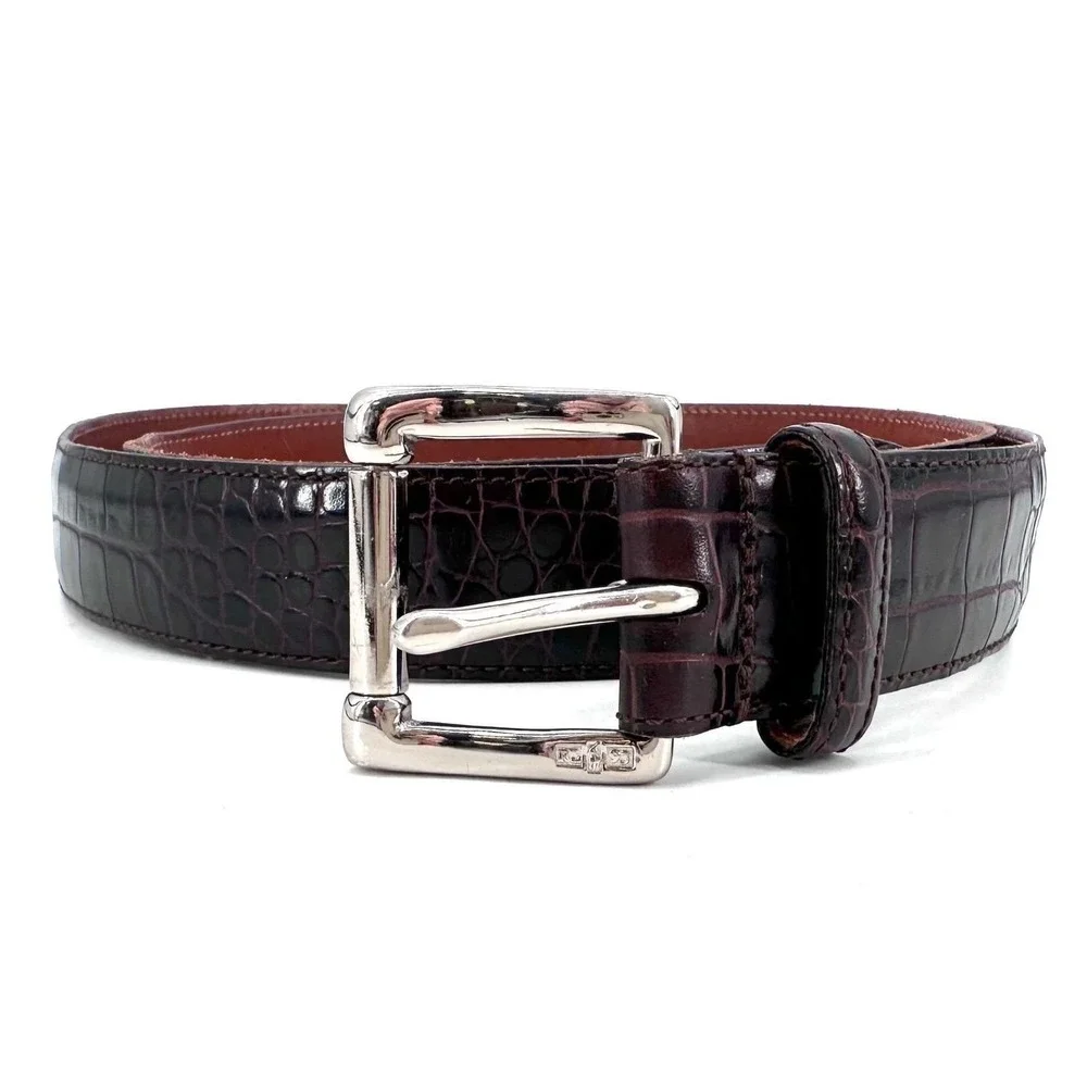 Vintage Polo Ralph Lauren Belt Men's Size 40 Dark Brown Croc Embossed USA